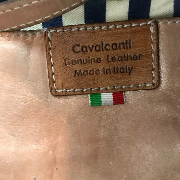 Cavalcanti Tan Leather Handmade Italian Shoulder Bag Interior Compartments 14X14 - Picture 7 of 16